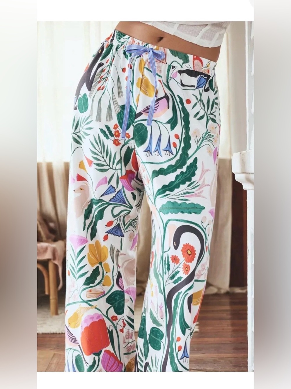 Anthropologie Multicolor Floral Lounge Pants - White Base